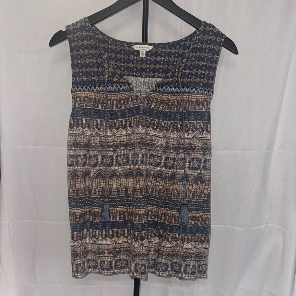Lucky Brand Geometric Sleeveless Top - Blue and Brown
